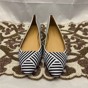 Talbots Edison Black and White Striped Ribbon Flats
